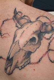 Back wire rope and bull skull tattoo pattern