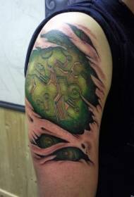 Big arm green electronic circuit peeling tattoo pattern
