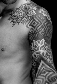 Arm hitam dan putih pola bunga hias tato suku vanila