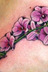 Patrón de tatuaje de orquídea púrpura de hombro