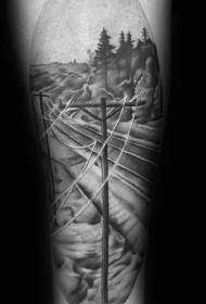Realistic black power lines and road tattoos
