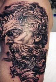 Patrón de tatuaje de personalidade de estatua de dios do mar negro gris brazo