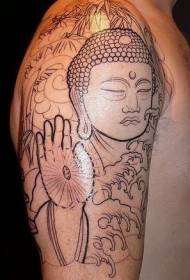 Arm Buddha kuju sirge tätoveeringu muster