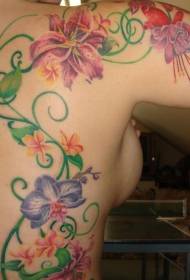 Vajza mbrapa dhe modeli me tatuazhe me lule hardhie me lule