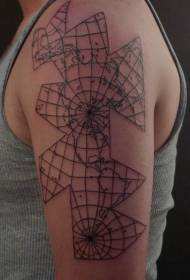 Velký ramen geometrický styl černý svět mapa tetování vzor