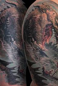 Shoulder large beautiful fantasy dragon and boat tattoo pattern