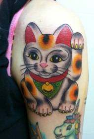 Școală veche drăguță pisică norocoasă și model de tatuaj unicorn