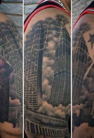 Nagy kar fekete reális stílusú nagy város épület tetoválás minta