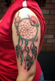 Big arm beautiful color dream catcher tattoo pattern