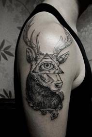 Braț mare sculptând stil negru ochi umani și model de tatuaj triunghi