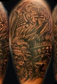 Modello del tatuaggio del cranio del ritratto della tribù azteca del grande braccio