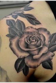 Impresionante patrón de tatuaje de espalda de rosa gris negro