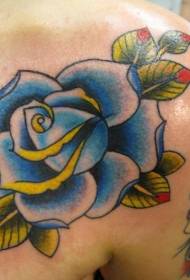Modello di tatuaggio bellissimo rosa blu spalla