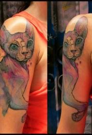 Shoulder illustrating model sphinx cat tattoo