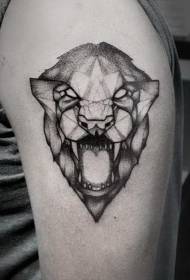 Zwart-wit brullende leeuwenkop tattoo-patroon met grote armsteek