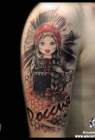 Illustration för stil för stor arm för stilarm för härlig tatuering för flickabrev