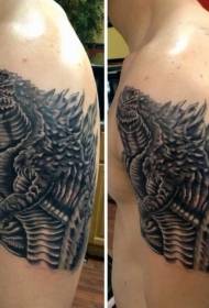 Bold gjobë e zezë gri e keqe modeli Godzilla tatuazh