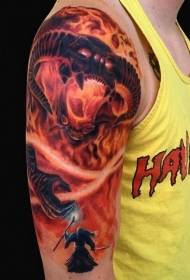 Grande braço colorido chama anel demônio e feiticeiro tatuagem padrão