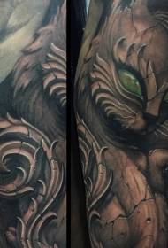 Modello di tatuaggio gatto dagli occhi verdi stile grande braccio di pietra