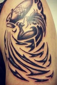 Patrón de tatuaje de símbolo de estilo tribal de acuario blanco y negro de brazo grande