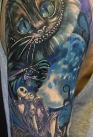 დიდი მკლავის მულტფილმის ფერი ფერადი grin კატა ერთად zombie tattoo ნიმუში