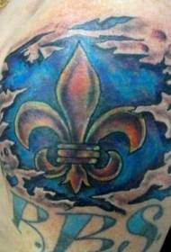 Shoulder blue background lily pattern tattoo peeling tattoo pattern
