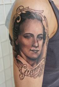 Pige arm sort grå kvinde portræt tatovering mønster