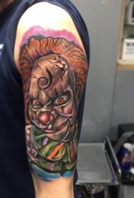 Patrón de tatuaxe de brazo payaso tolo de debuxos animados en cor