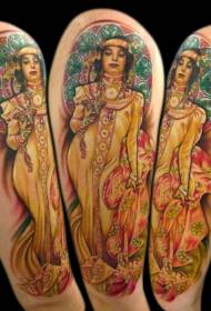 Brazo grande impresionante patrón de tatuaxe de muller colorido