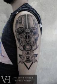 Arm engraving style black skull and butterfly tattoo pattern