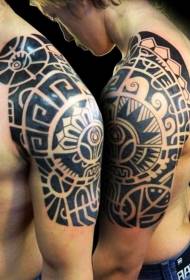 Schwaarz polynesian Totem Schulter Tattoo Muster
