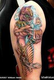 Lielas rokas krāšņs maģisks ēģiptiešu kaķu formas seksīgas dievietes tetovējuma modelis