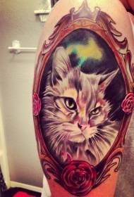팔 컬러 고양이 초상화 문신 패턴