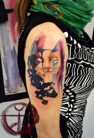 Groot kat waterverfstyl kleurvolle kat-silhoeët tatoeëringspatroon