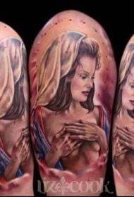 Modello di tatuaggio di donna nuda sexy di grande colore bel braccio