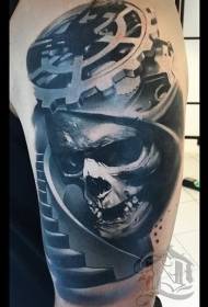 Skull meicniúil mór creepy lámh le patrún tattoo staighre