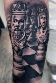 Arm black gray style portrait chess tattoo pattern