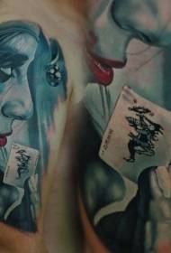 Arm scary zombie clown with poker tattoo pattern