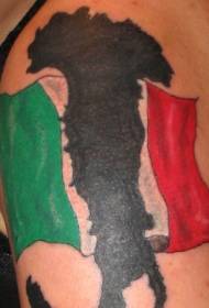 Juodo žemėlapio ir Italijos vėliavos didžiojo rankos tatuiruotės modelis