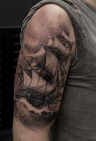 Grande schernu di stilu grigiu neru grigiu assai maravigghiusu modellu di tatuaggio di vela