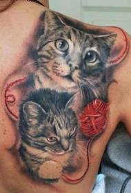 Modello di tatuaggio realistico gatto e filato rosso