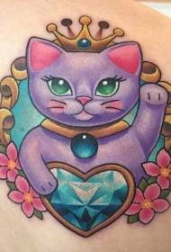 Сладко анимационно цветно коте с диамантен модел татуировка