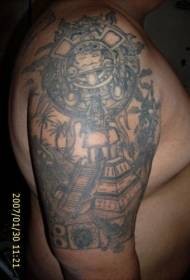 Pattern ng tattoo ng Arm sun at Aztec na pyramid