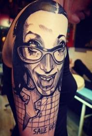 Modello del tatuaggio della donna di occhiali divertenti neri della vecchia scuola del grande braccio