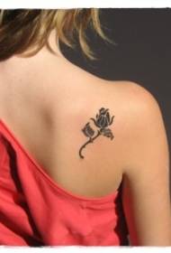 Simple tatuaje negro pequeño rosa en la espalda