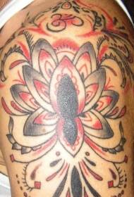 Pečių juodos ir raudonos spalvos lotoso tatuiruotės modelis