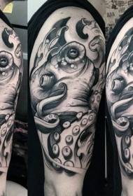 Maayo ang pagtan-aw sa cartoon nga itom nga grey octopus nga sumbanan sa tattoo