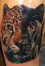 Granda brako natura ilustrado stilo leopardo kombinaĵo nigra pantero kapo tatuaje ŝablono