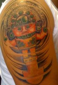 Patrón de tatuaje grande colorido ídolo azteca