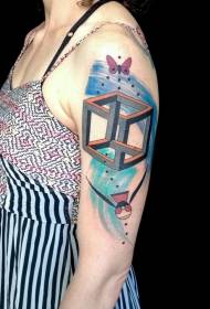 Үлкен көбелек пен құстың геометриялық түсті татуировкасы